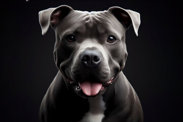 Obraz premium an American Pit Bull Terrier dog isolated on black background. ai generative