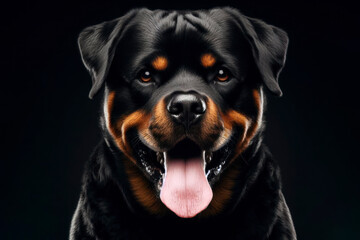 angry Rottweiler dog isolated on black background. ai generative