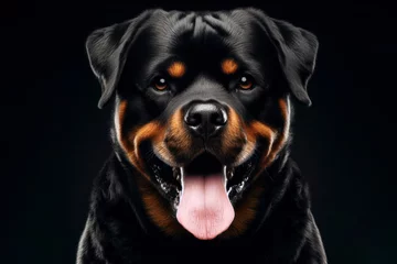 Fotobehang angry Rottweiler dog isolated on black background. ai generative © Igor