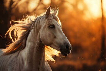 Majestic Horse at Sunset - obrazy, fototapety, plakaty