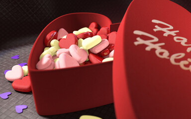 Opened Gift Heart Box With Candy