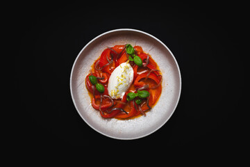 Food photography on a black background. Exquisite food, restaurant service.