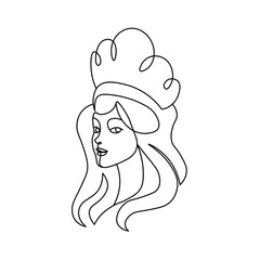 Princess in one line. Profile of a beautiful girl with a crown drawn in a continuous line. A stroke of the pen. Linear style, graphics, minimalistic sketch drawn carelessly. © NADEZHDA
