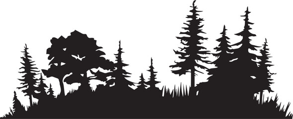 Forest silhouette vector illustration. Forest silhouette, Icon and Sign.