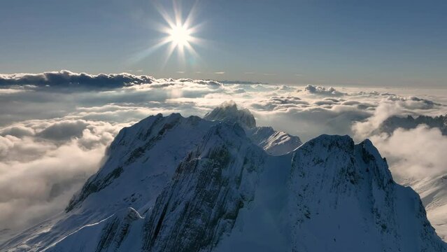 Aerial View of the Mountain Seantis in the Swiss Alps, Switzerland.