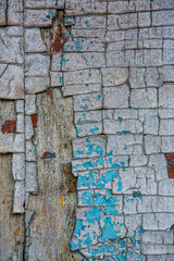 Texture of an old blue wooden wall, shabby fence