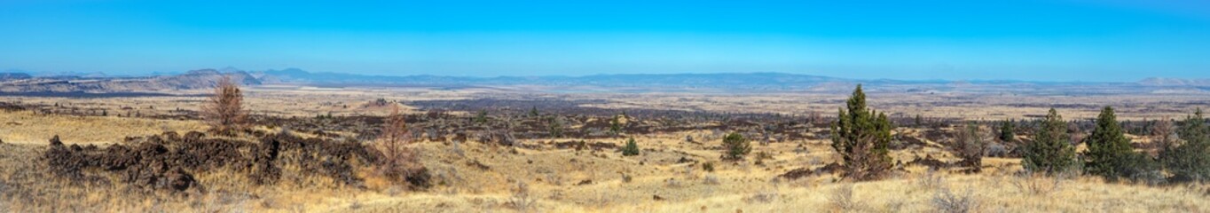 Panorama of the lava flows at Schonchin Butte in the Lava Beds National Monument, California, USA