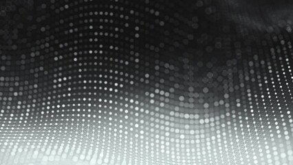 A hypnotic video of white dots forming waves on a black background, creating a stunning contrast and a digital art effect. The video shows the dynamic movement and transformation of the wave patterns.