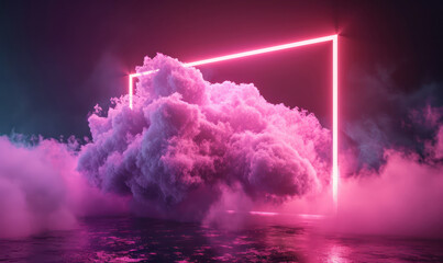 pinky neon glow within a mystical cloud expanse - obrazy, fototapety, plakaty