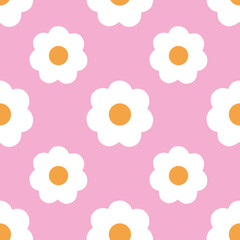 Daisy flower seamless on background illustration. Pretty floral pattern for print. Flat design.