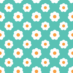 Daisy flower seamless on background illustration. Pretty floral pattern for print. Flat design.