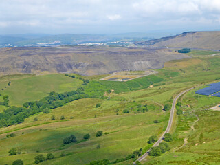 Fototapeta na wymiar Solar farm and coal mine by Fochriw in Wales 