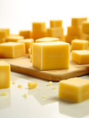 Indulge in the elegance of hard cheese cubes meticulously arranged