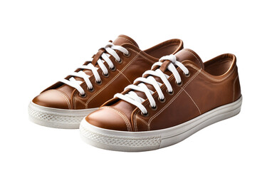 Sleek Low Top Leather Sneakers for Casual Elegance Isolated on Transparent Background PNG.