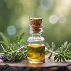 Bottle of Essential Oil Featuring Herbs