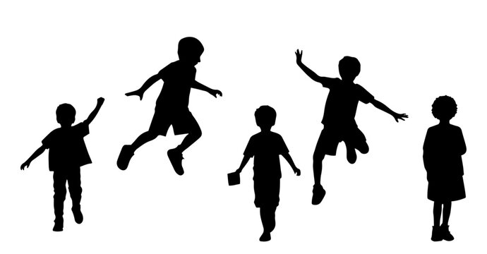 Vector illustration. Silhouette of children. A set of people. Set of stickers. Sample.