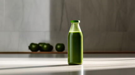Vibrant green smoothie with kiwi, apple, and more fruits in a bottle.