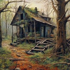 Fototapeta na wymiar an old ruined house in the woods