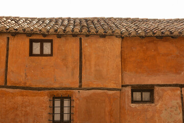 Typical facades of the medieval and touristic village of Albarracín in Teruel (Spain) - obrazy, fototapety, plakaty