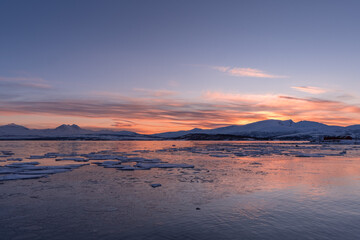 Sunset over Icy water in the Arctic