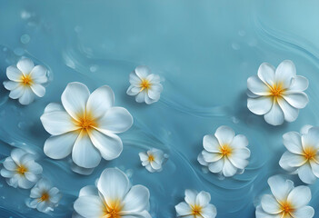 Serene Water Surface with Floating Frangipani Flowers