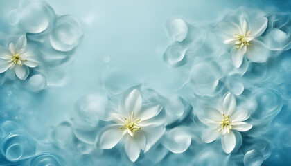 Serene White Flowers Floating on Ethereal Blue Waves
