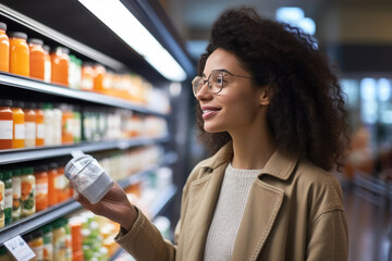 Smart Shopping Choices: A Woman Analyzing Grocery Options