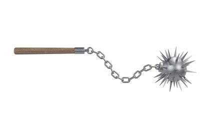 Medieval mace with chain isolated on transparent and white background. Knight concept. 3D render