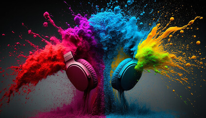 headphone bright colors. Generative AI, - obrazy, fototapety, plakaty
