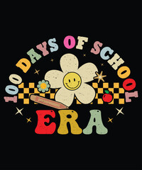 100 Days Of School Era Flower T-Shirt, Back To School Shirt, Kindergarten Kids Shirt Print Template
