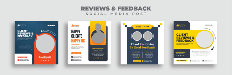 Client testimonials or customer feedback social media post web banner template, Square web banner templates. - obrazy, fototapety, plakaty