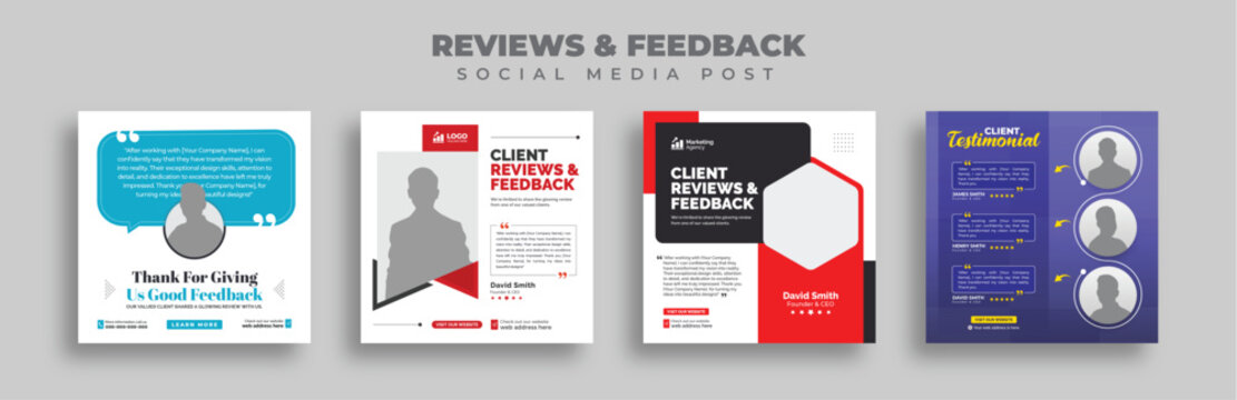 Client testimonials or customer feedback social media post web banner template, Square web banner templates.