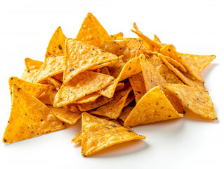 Corn chips nachos are isolated on a white background. Triangular in shape. - obrazy, fototapety, plakaty