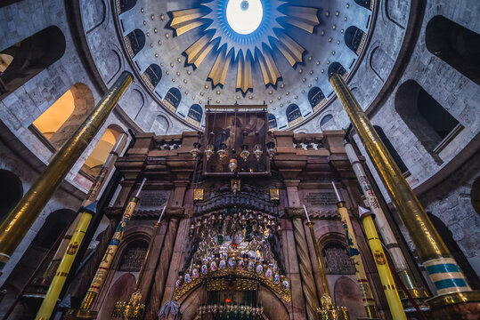 Jerusalem, Israel - October 22, 2015: Dome of the Anastasis above the aedicule in Church of the Holy Sepulchre in Old City of Jerusalem