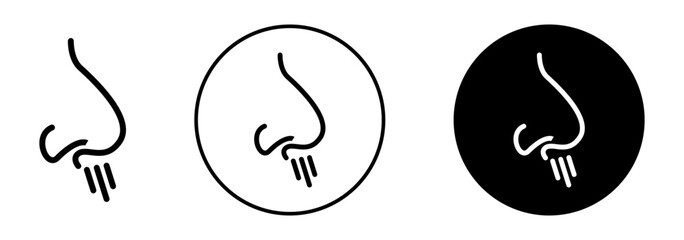 Runny nose icon. rhinorrhea or rhinitis sickness in people cause wet  nose. Dust allergic make nasal pain and sneeze problem symbol. nosebleed pain snot in cold season vector. running wet nose sign