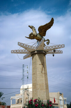 Tozeur, Tunisia - October 14, 2006: Monument with pegasus in Tozeur