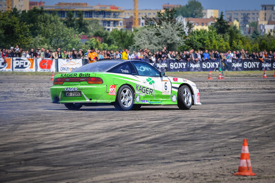Warsaw, Poland - June 7, 2006: Nissan 200SX S13.4 drifting during motor show in Warsaw