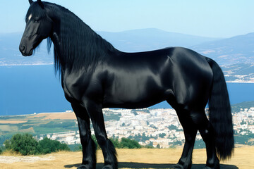 A majestic wild horse standing tall with head held high, exuding a sense of pride and confidence in its natural habita
