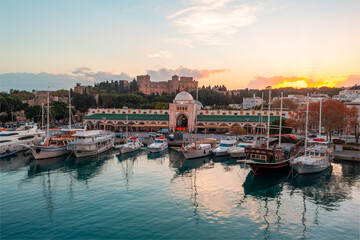 Sunset in the city of Rhodes island after the storm