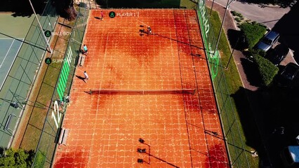 Augmented reality tennis match on tennis court, futuristic tennis sport concept, future concept digitalization with AI data sport analysis - Powered by Adobe