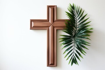 Wooden cross as a symbol of the Christian faith. Background with selective focus and copy space - obrazy, fototapety, plakaty