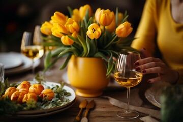 Easter spring flowers. Background with selective focus and copy space