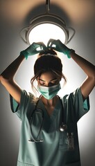 Nurse's gesture of love under surgery light