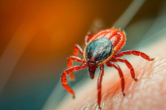 Vivid Macro Shot of Red Tick on Skin