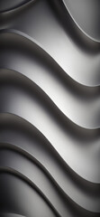 Abstract background in silver colors made of curved metal strips and surfaces. Vertical wallpaper for smartphone. Generative AI