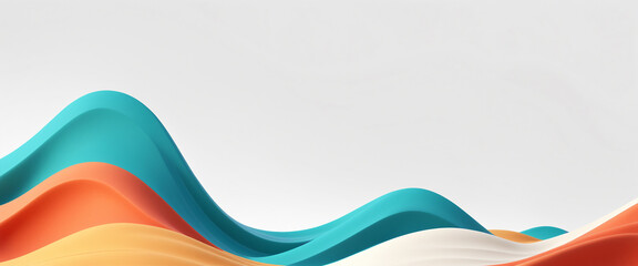 Abstract colored background with curved multicolored waves and surfaces. Horizontal wallpaper. Colorful sand dunes or sea waves. Generative AI