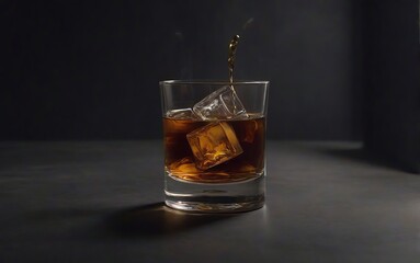 Whisky en las rocas sobre fondo oscuro 
