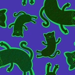 Halloween animals seamless cats pattern for wrapping paper and fabrics and linens and kids clothes print