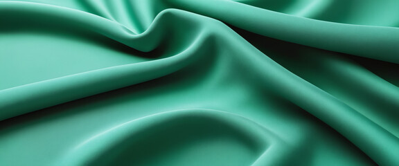 Obraz premium Abstract background of green crumpled fabric. Cloth with folds. Colorful illustration. Generative AI