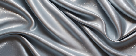Abstract background of silver crumpled fabric with glitter. Cloth with folds. Colorful illustration. Generative AI